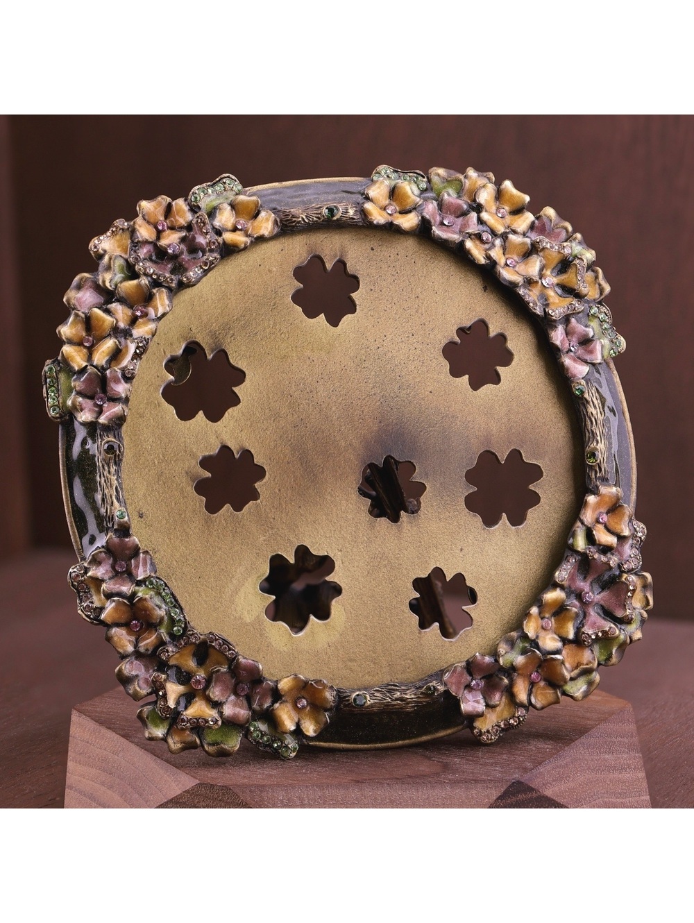 Jay Strongwater Round Floral Enamel & Swarovski Crystal Picture Frame 4.5"